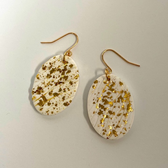 Jewelry - White and Gold Polymer Clay Earrings